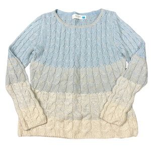 Light Blue and Cream Cable Knit Sweater - Women